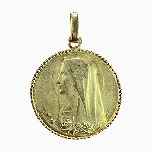 Französischer 18 Karat Gelbgold Anhänger mit Jungfrau Maria Medaille von E. Dropsy, 1890er