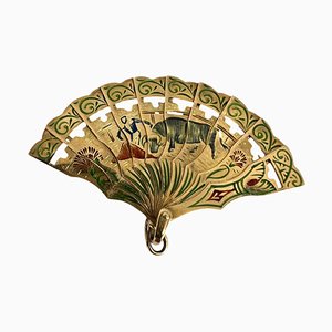 Spanish Enamel Fan with Bullfight Scene Charm Pendant, 1950s