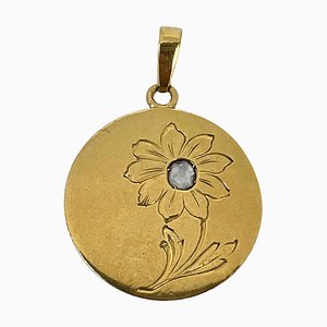 Französischer Gänseblümchen Anhänger aus 18 Karat Gelbgold mit Diamanten, 1950er