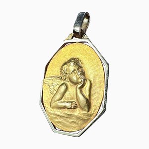 Französischer Raphael's Cherub Charm Anhänger aus 18 Karat Gelb- und Weißgold, 1940er