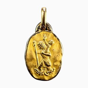 Französische Saint Christopher Medal Anhänger aus 18 Karat Gelbgold von Perroud, 1960er