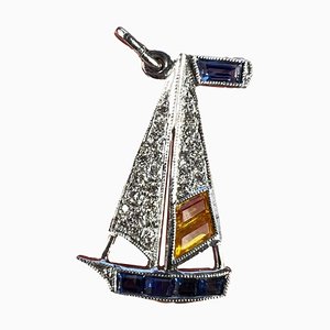 Art Deco Yacht Segelboot Anhänger aus Platin mit Diamant, Saphir und Citrin, 1920er