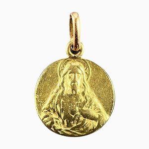 Französischer 18 Karat Gelbgold Anhänger mit Madonna mit Kind und Herz, 1890er