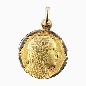French 18 Karat Yellow Gold Religious Virgin Mary Charm Pendant, 1950s