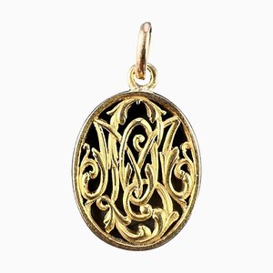 Colgante con monograma francés de oro amarillo de 18 kt con iniciales OM / MO, década de 1890