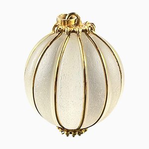 Large 19 Karat Gold and Frosted Glass Gadrooned Spherical Pendant, 1950s