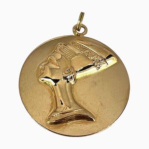 Grand Pendentif à Charme Buste Reine Néfertiti en Or Jaune 18 Carats, Italie, 1980s