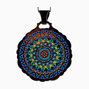 Notre Dame Paris Rosette aus 18 Karat Gelbgold und Emaille mit Plique a Jour Anhänger, 1980er
