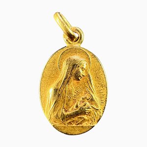 Französischer 18 Karat Gelbgold Anhänger mit Madonna & Kind Charm von Vern, 1890er