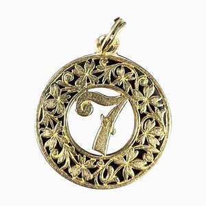 18 Karat Gelbgold Glückszahl 7 4-blättriges Kleeblatt Glücksbringer Anhänger, 1890er