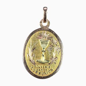 French 18 Karat Yellow and Rose Gold First Communion Medal Pendant, 1890s