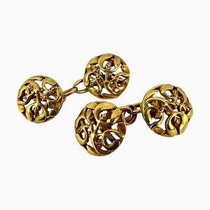 Französische Jugendstil Manschettenknöpfe aus 18 Karat Gelbgold mit Mistelblättern, 1890er, 2er Set