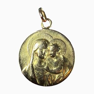 Colgante con medalla de la Virgen con el niño francés de oro amarillo de 18 kt, década de 1890