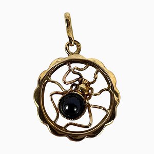 18 Karat Gold Spider Charm Anhänger mit blauem Saphir, 1950er