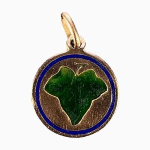 Colgante de amor con forma de hoja de hiedra esmaltada y oro rosa de 9 kt, años 30