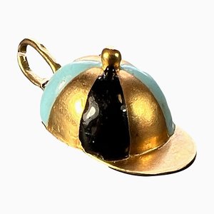 Italienischer 18 Karat Gelbgold & Emaillierter Pferdejockey-Anhänger, 1950er