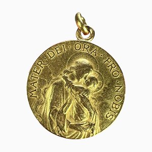 Colgante con medalla de la Virgen con el niño francesa de oro amarillo de 18 kt, años 20