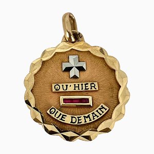 French 18 Karat Yellow and White Gold More Than Yesterday Love Charm Pendant with Ruby by Augis, 1950s