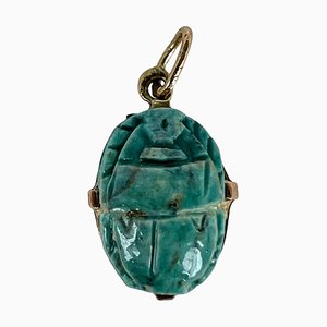 Pendentif à Charm Scarabée en Céramique, Égyptienne en Or Jaune 18k, 1920s