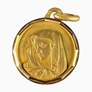 Colgante con medalla de la Virgen María francesa en oro amarillo de 18 k, años 50