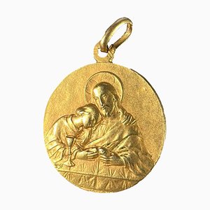 Pendentif Charme Médaille Religieuse Jésus-Christ Sainte Communion En Or Jaune 18k, 1890s