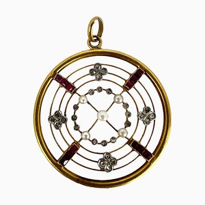 Colgante eduardiano de oro amarillo de 18 k con rubí y diamantes, década de 1890