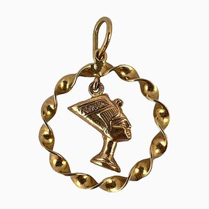 Colgante con forma de busto de la reina Nefertiti egipcia en oro amarillo de 18 k, años 50