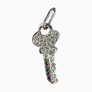 Art Deco Platin Diamant Rubin Saphir Smaragd Schlüssel Charm Anhänger, 1920er