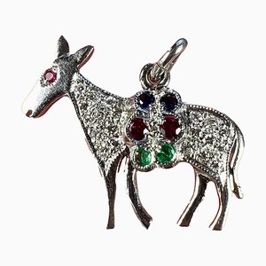 Colgante Art Déco Donkey Mule con diamantes de platino y zafiro esmeralda, años 20