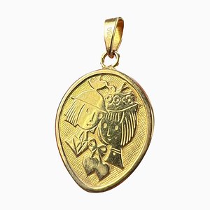 Französischer Les Amoureux De Peynet Lovers Anhänger aus 18 Karat Gelbgold, 1960er