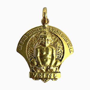 Französischer Biliken Elf 18 Karat Gelbgold Glücksbringer Anhänger, 1920er