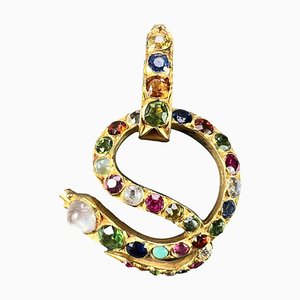 Serpent Snake Anhänger aus 18 Karat Gelbgold mit Edelsteinen, 1890er
