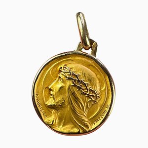 Colgante con medalla francesa de Jesucristo con corona de espinas de oro amarillo de 18 k de Augis & Mazzoni, años 30