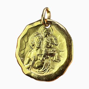 French Saint Christopher 18k Yellow Gold Charm Pendant by Charl Sanne, 1940s