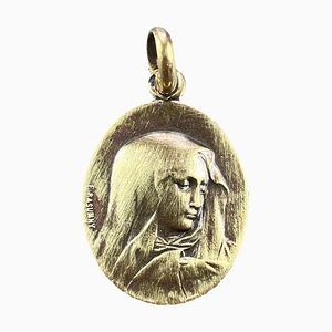 Französische 18 Karat Gelbgold Medaille mit Jungfrau Maria Charm von Rasumny, 1890er