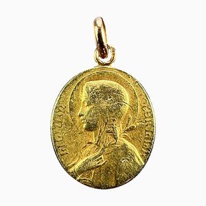 French Virgin Mary Lily Among Lilies 18k Yellow Gold Oval Pendant Medal, 1890s