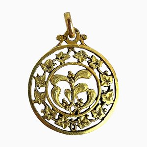 French Forever Love Mistletoe Efeu 18 Karat Gelbgold Anhänger, 1890er