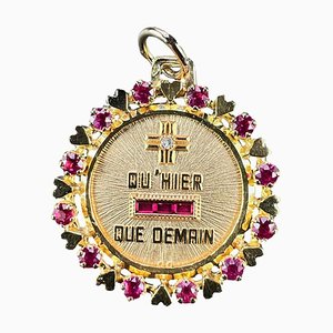 Französischer Vintage Plus Quhier Heart Halo Love Medal Anhänger aus 18 Karat Gelbgold von Augis, 1950er