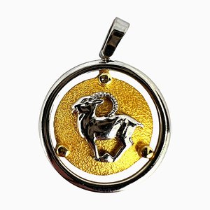 14k Yellow White Gold Zodiac Capricorn Charm Pendant by Kosun, 1980s