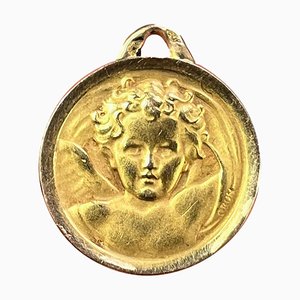French Raphaels Cherub 18k Yellow Gold Medal Pendant by Grun, 1950s