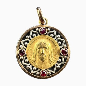 Französischer Jesus Christ Medaillen-Anhänger aus 18 Karat Gelbgold von Vernon, 1890er