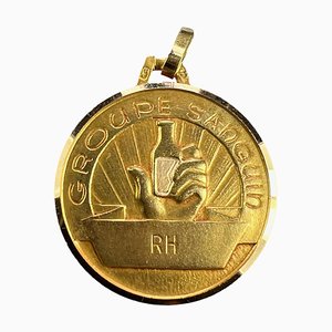 Französischer medizinischer Blutgruppen-Anhänger aus 18 Karat Gelbgold, 1950er