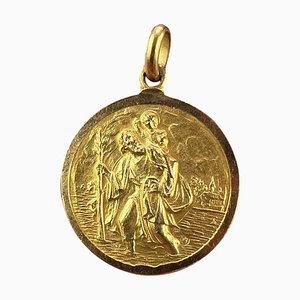 Pendentif Saint Christopher Vintage en Or Jaune 18k, 1950s