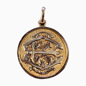 French 18k Rose Gold Ec or Ce Monogram Medal Pendant, 1890
