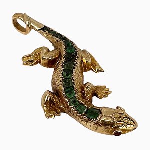 Salamander Eidechse 18 Karat Gelbgold Smaragd Rubin Anhänger