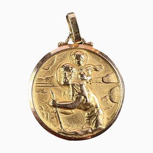 French Saint Christopher 18k Yellow Gold Charm Pendant, 1950s