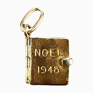 Colgante de libro de Navidad francés en oro blanco amarillo de 18 k, años 40