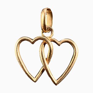 Französischer Anhänger mit verschlungenen Liebesherzen aus 18 Karat Gelbgold, 1960er