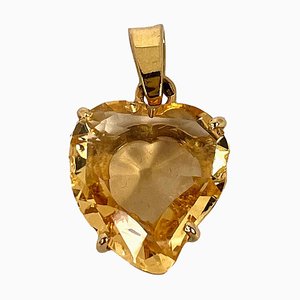 French 18k Yellow Gold Citrine Witchs Heart Charm Pendant, 1940s