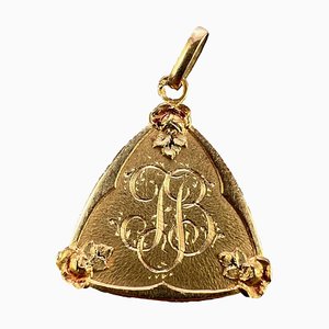 Colgante de medalla con monograma Jb francés de oro amarillo de 18 k, años 20